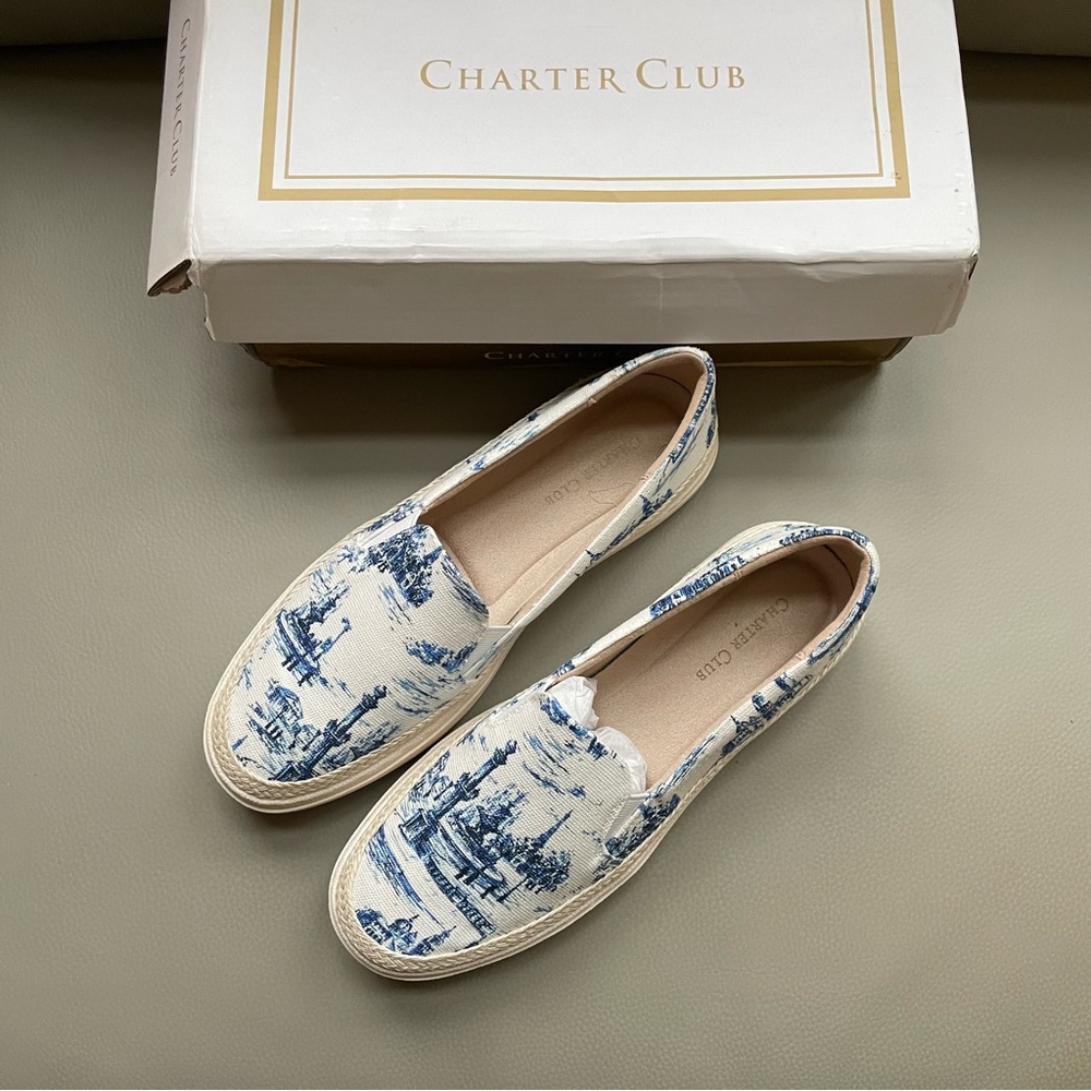 Charter Club Women's Scenic Blue Toile Loafers - Picture 2 of 7